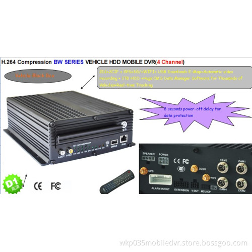 WKP 4CH HDD Vehicle Mobile DVR BW Series Video Surveillance Car Security Products 3G WIFI GPS